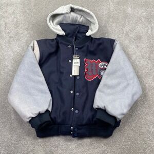 Makaveli Tupac Navy M-10/12 Wool Blend Hooded Varsity Jacket Boys